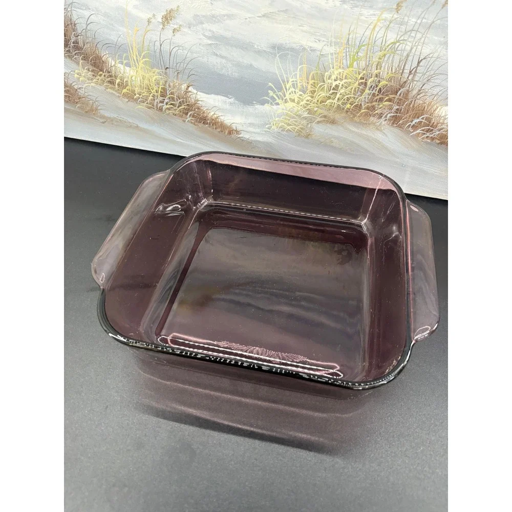 Pyrex Fireside 222-N Square Baking Dish 8x8x2 Smoked Amethyst Purple Glass Oven